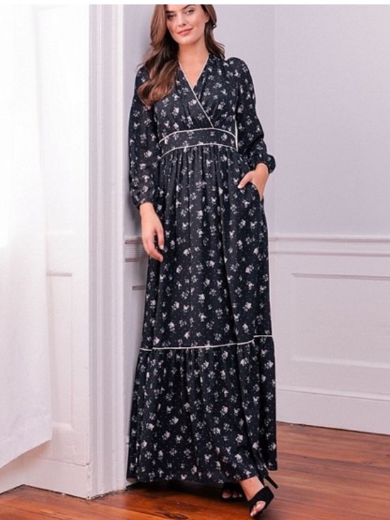 Gal Meets Glam Dresses & Skirts - Anthro Gal Meets Glam Maxi Dress Sz 2 w MEASUREMENTS Floral Print V-Neck Black